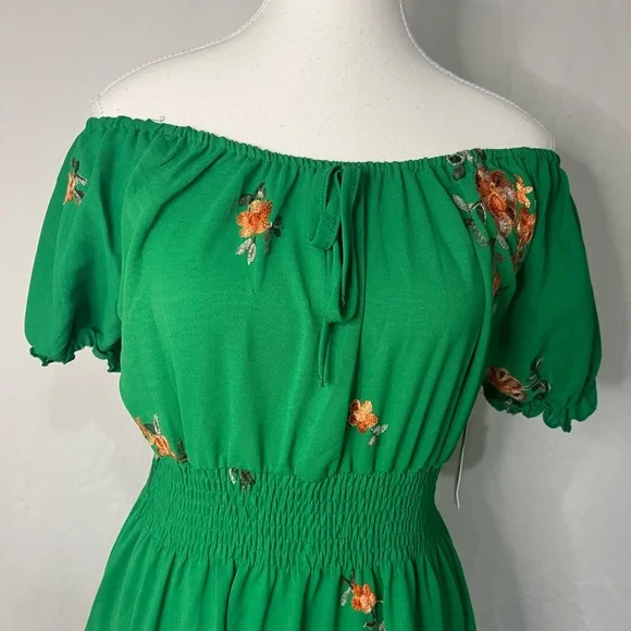 Kindred green off shoulder maxi dress with embroidered details. - Picture 3 of 5